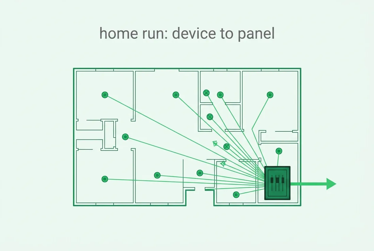 A home run is the path from a device to the panel that feeds it